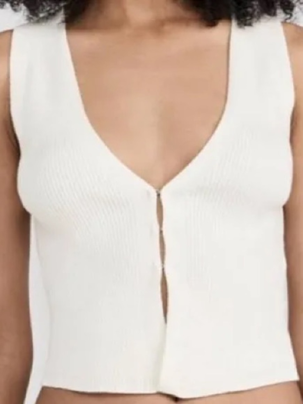 Reformation White Ribbed V-Neck Button Tank